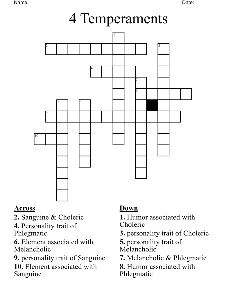 4 Temperaments  Crossword