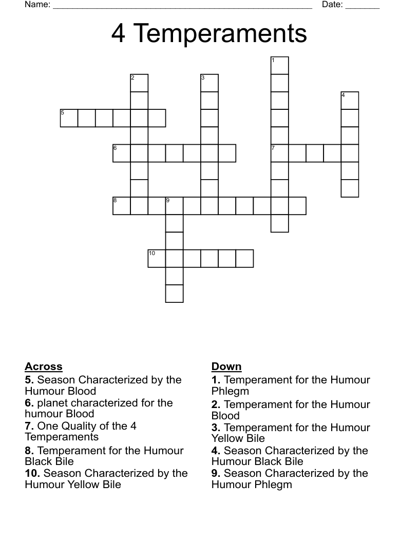 4 Temperaments  Crossword