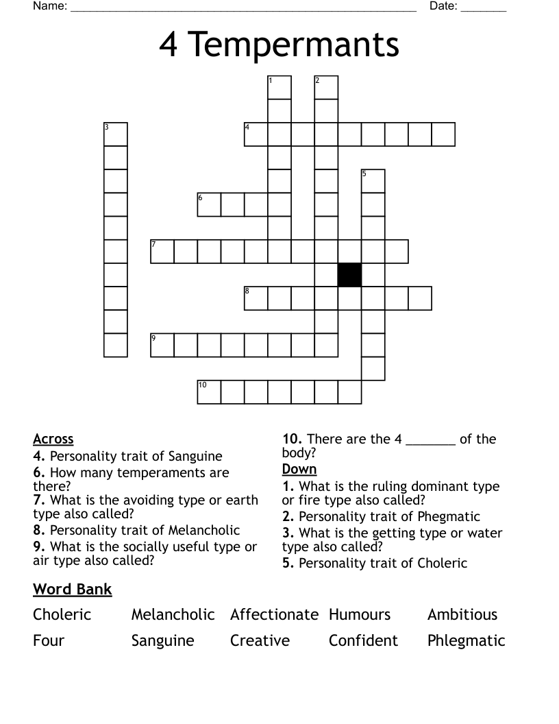 4 Tempermants Crossword