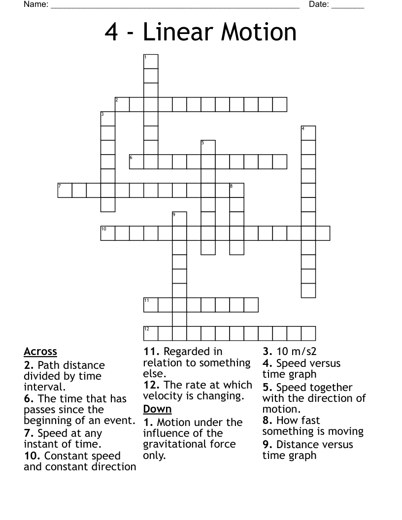 4 - Linear Motion Crossword