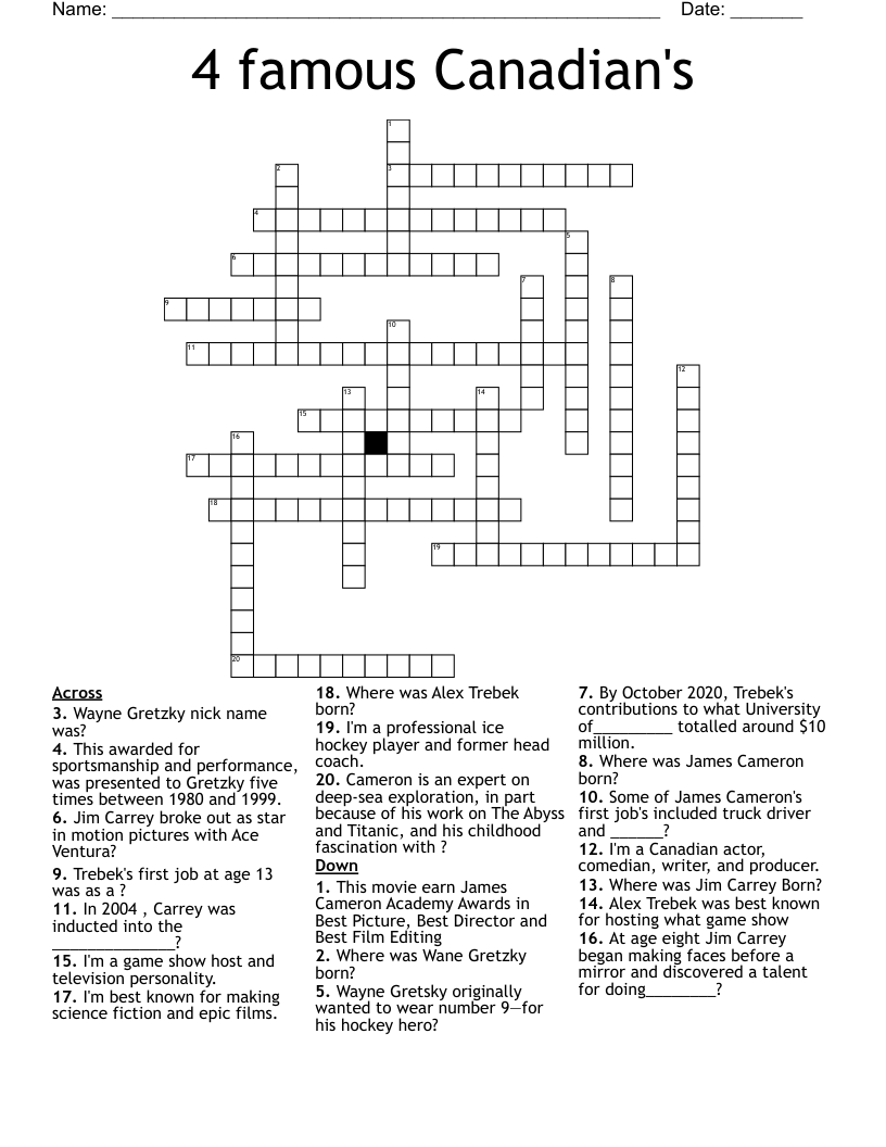 4 famous Canadian's Crossword