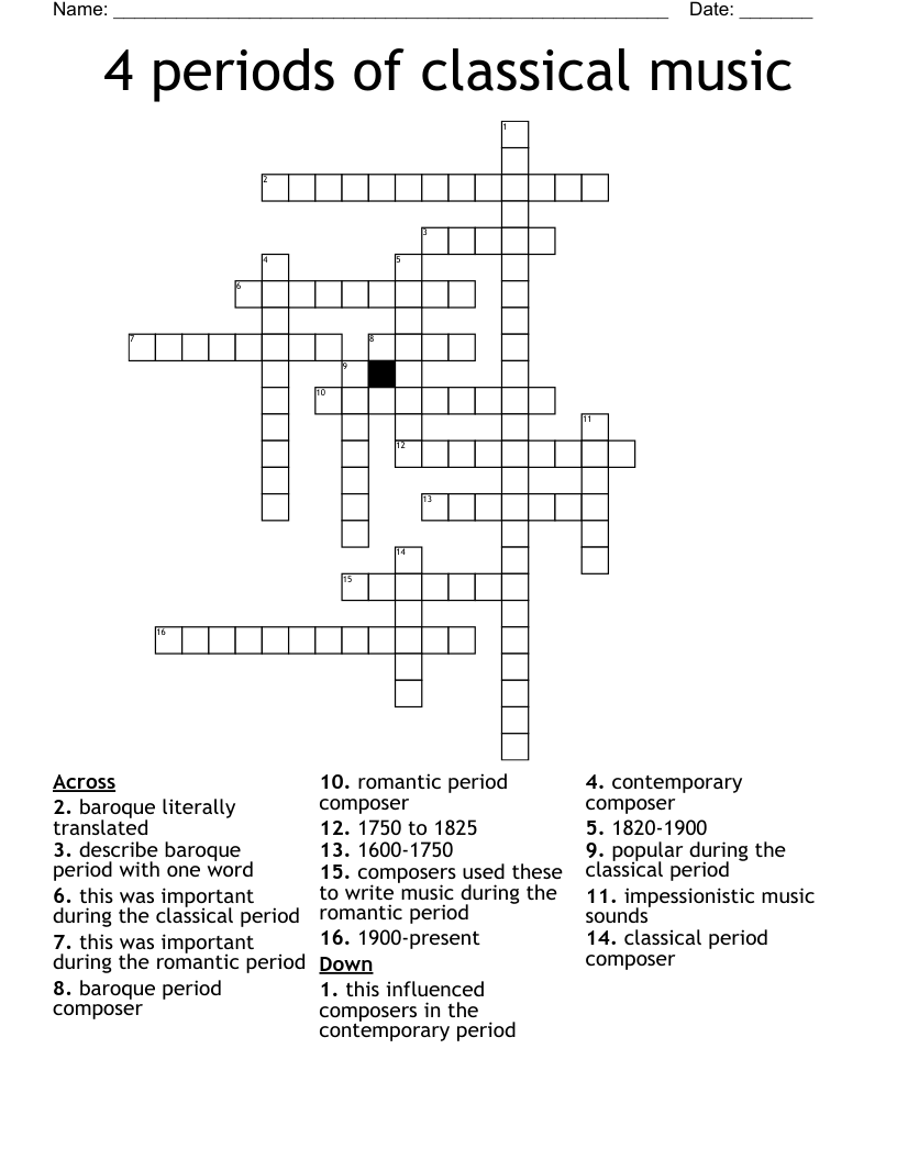4 periods of classical music Crossword