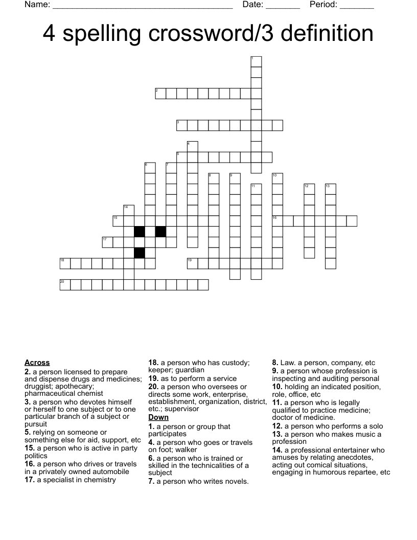 4 spelling crossword/3 definition
