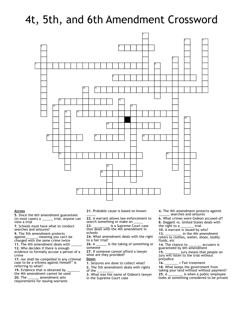 4t, 5th, and 6th Amendment Crossword