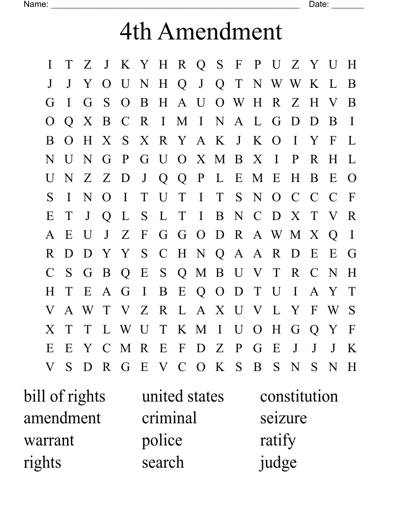 4th Amendment  Word Search