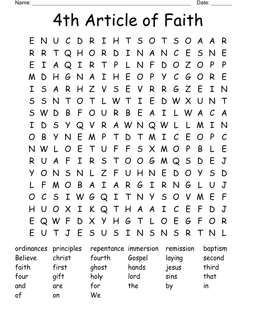 4th Article of Faith Word Search