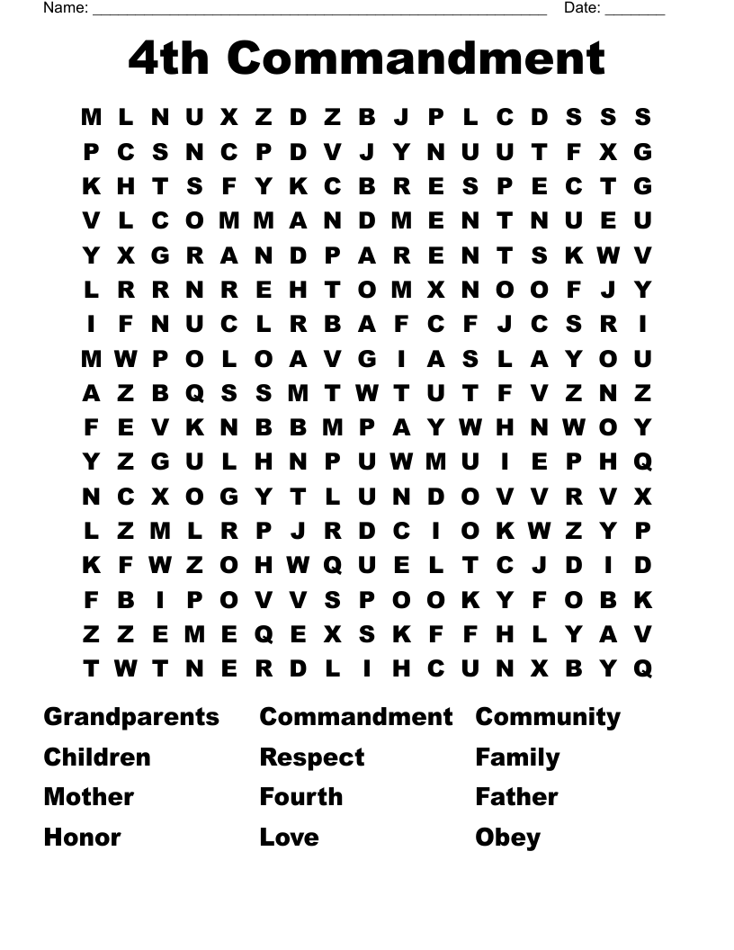 4th Commandment Word Search