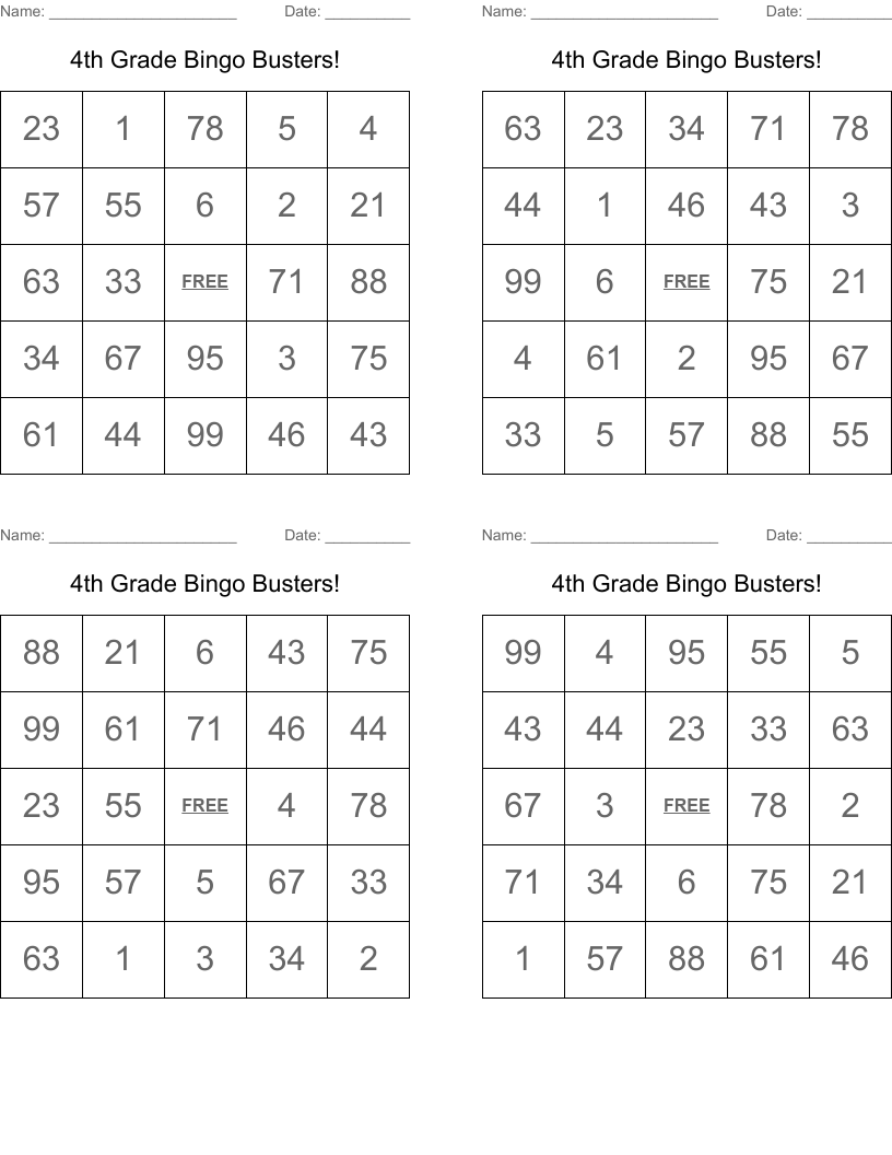 4th Grade Bingo Busters!