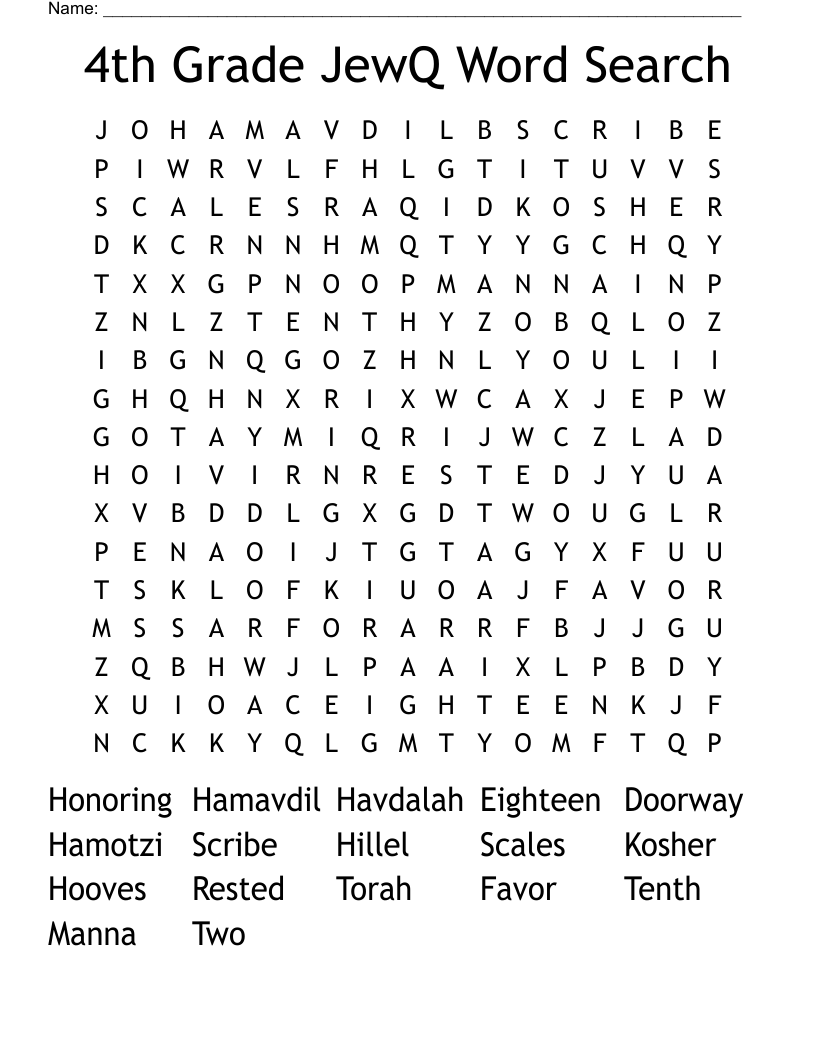 4th Grade JewQ Word Search