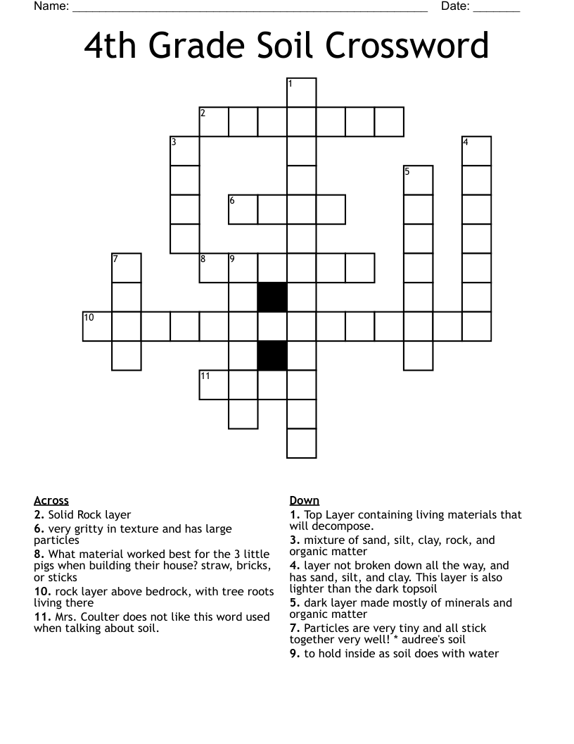 4th Grade Soil Crossword 