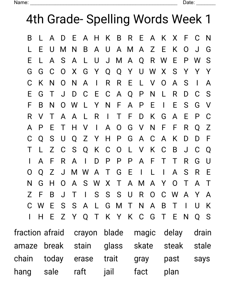 4th Grade- Spelling Words Week 1  Word Search