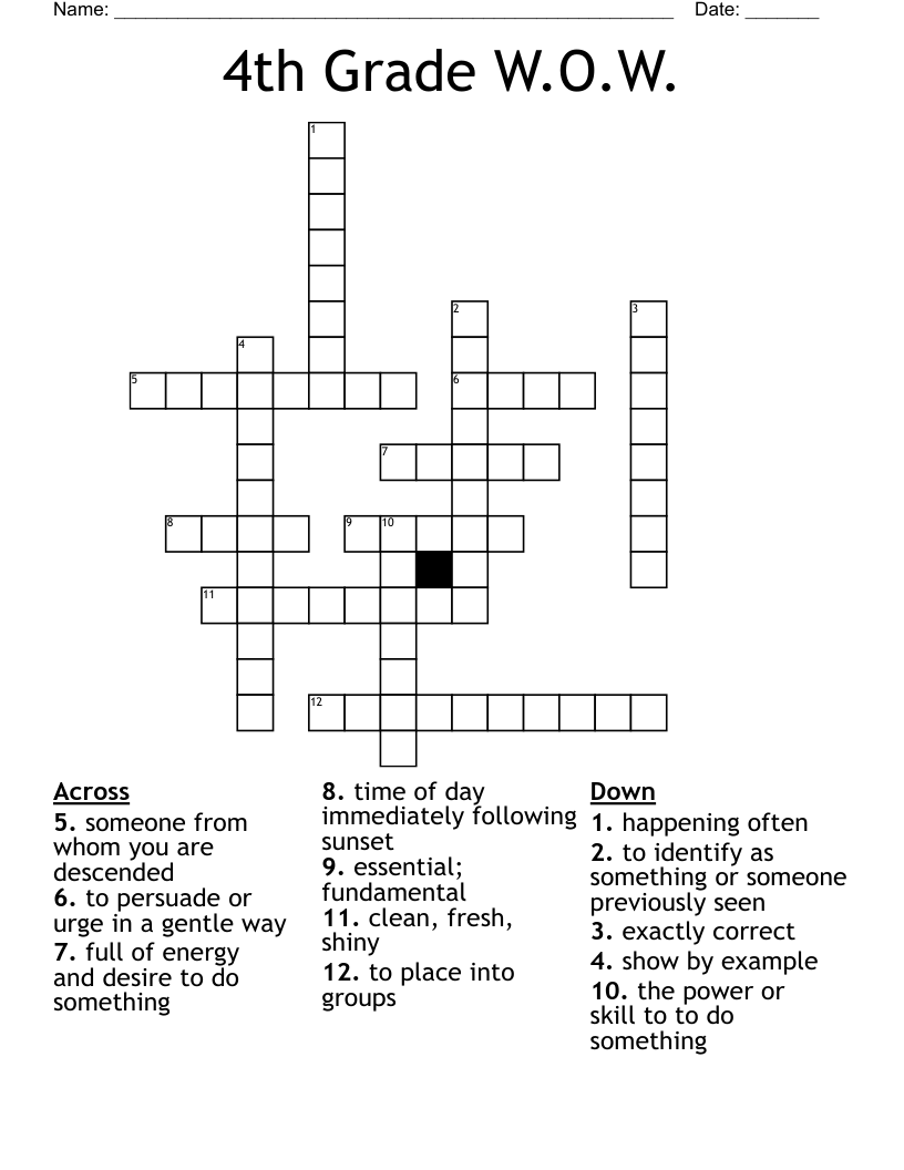 4th Grade W.O.W. Crossword