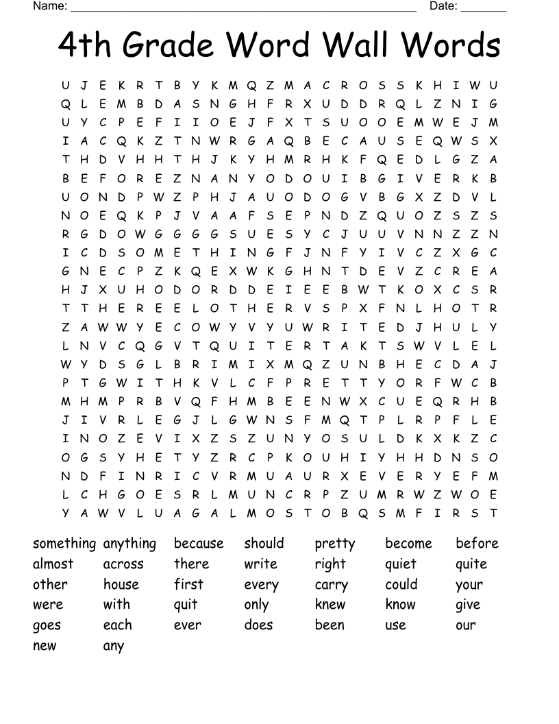 4th Grade Word Wall Words Word Search