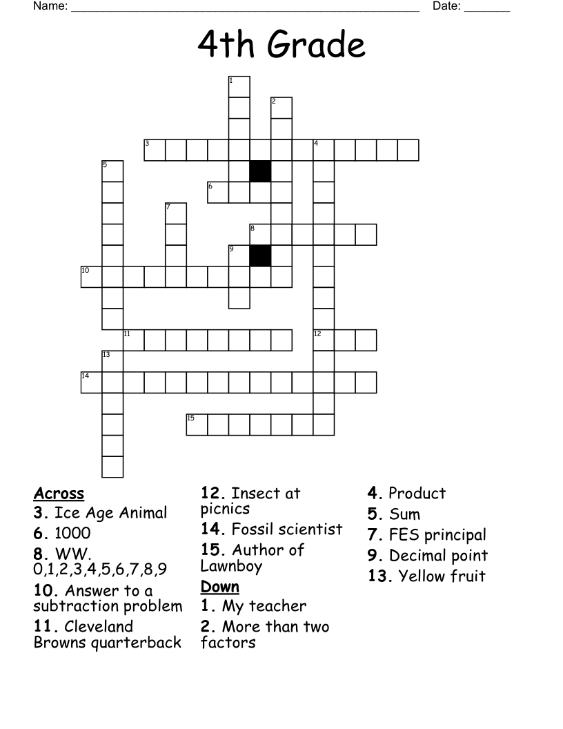 4th Grade  Crossword