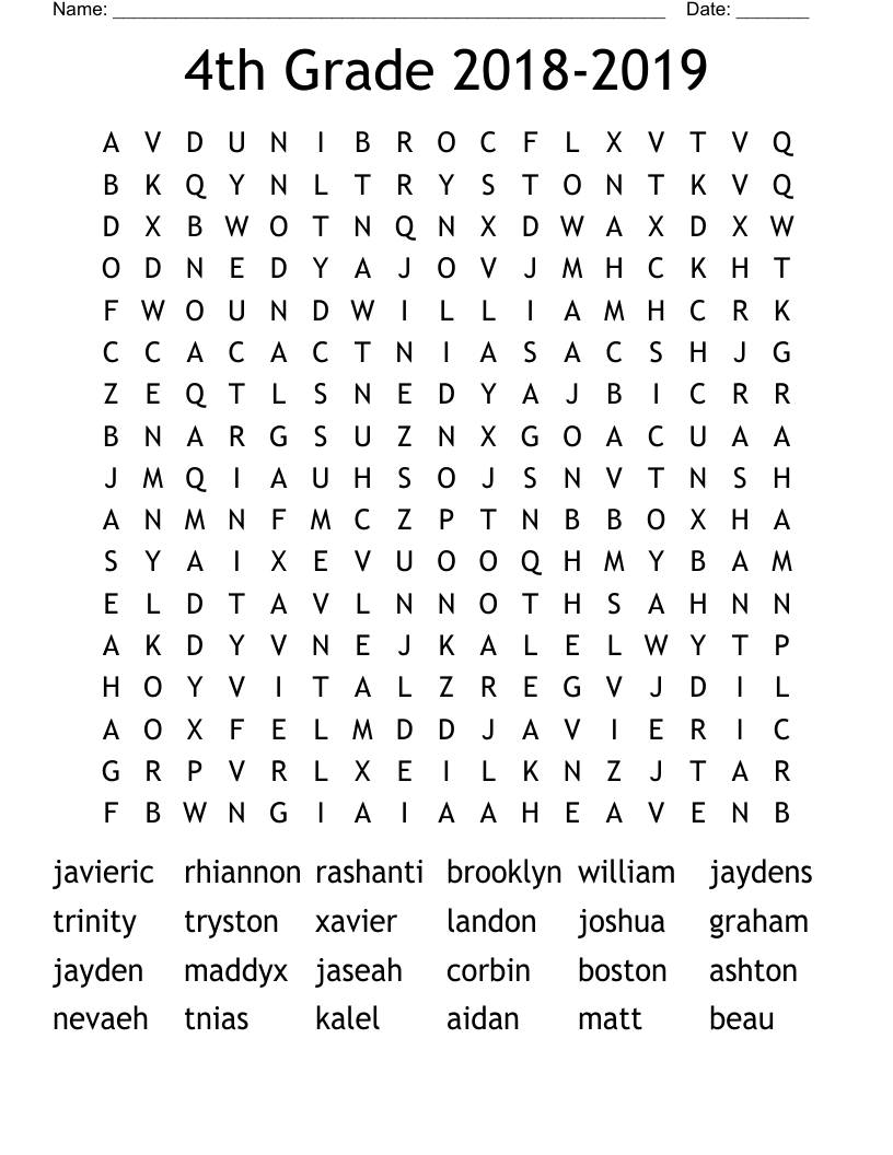 4th Grade  2018-2019 Word Search