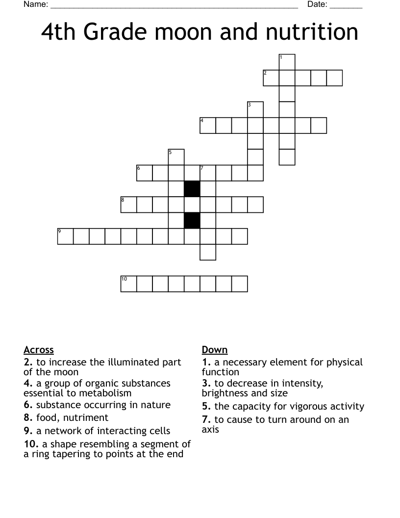4th Grade moon and nutrition Crossword