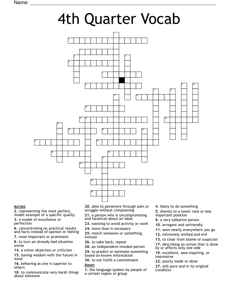4th Quarter Vocab Crossword
