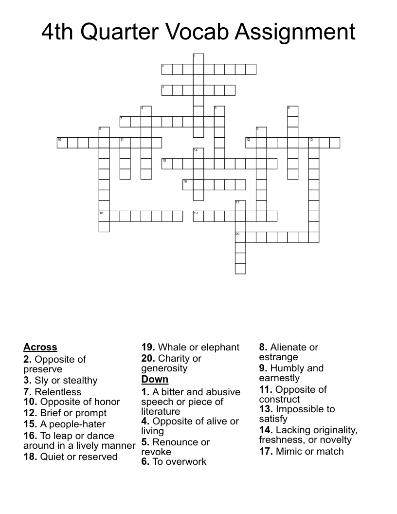 4th Quarter Vocab Assignment Crossword