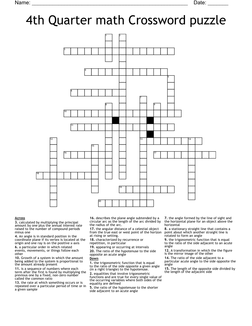 4th Quarter math Crossword puzzle