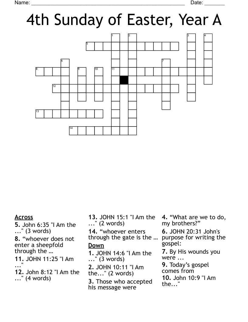 4th Sunday of Easter, Year A Crossword