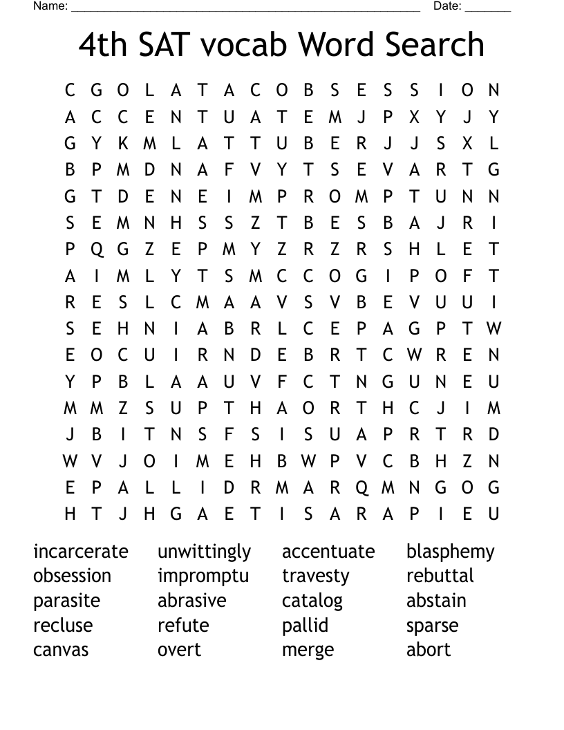 4th  SAT vocab  Word  Search  Word Search