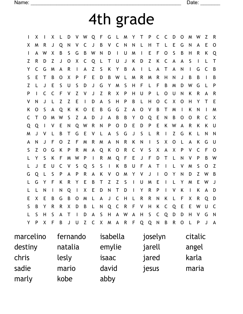 4th grade Word Search