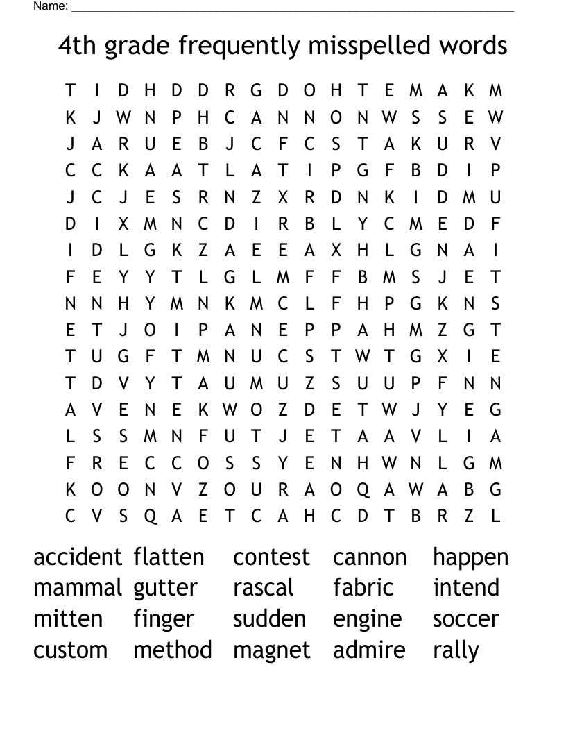 4th grade frequently misspelled words Word Search