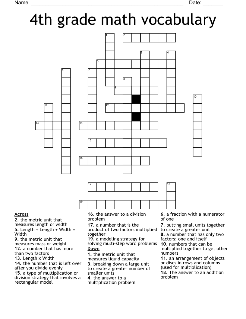 4th grade math vocabulary Crossword