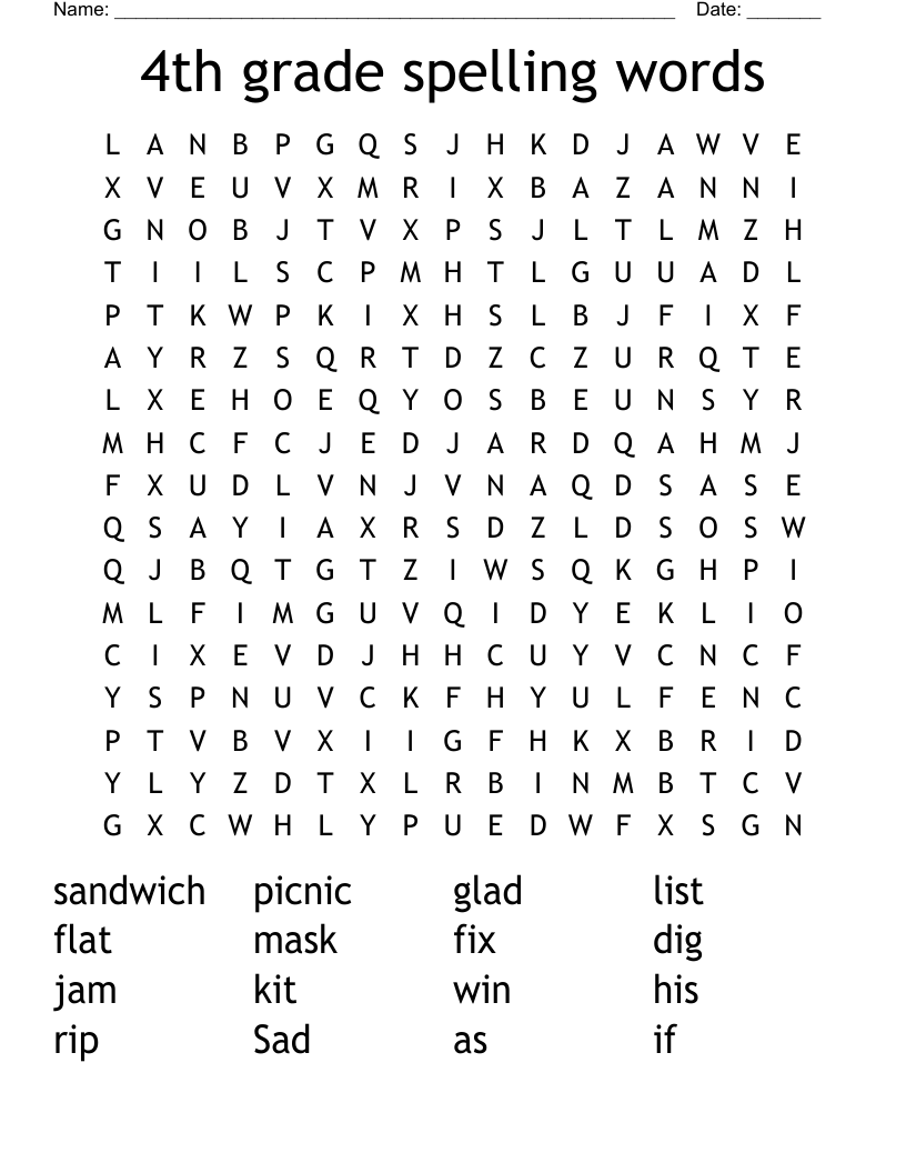 4th grade spelling words Word Search