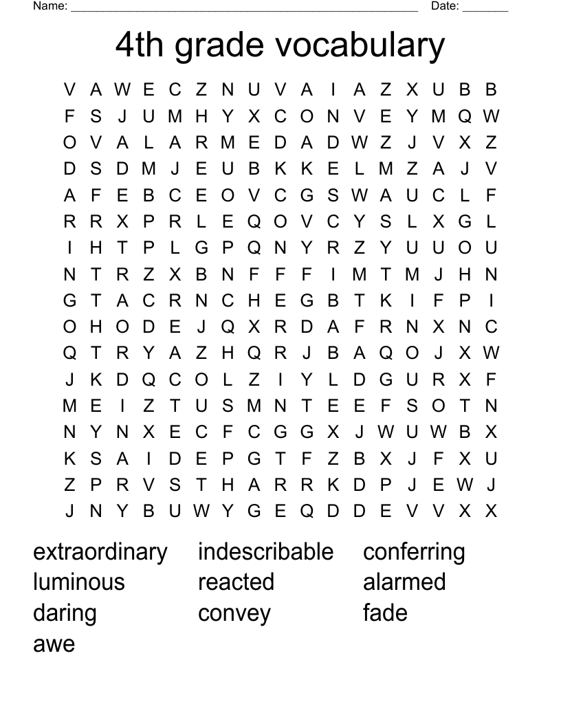 4th grade vocabulary Word Search