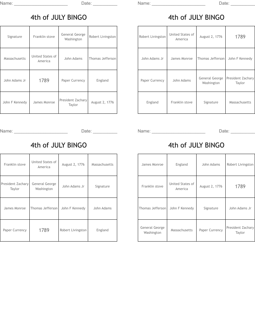 4th of JULY BINGO