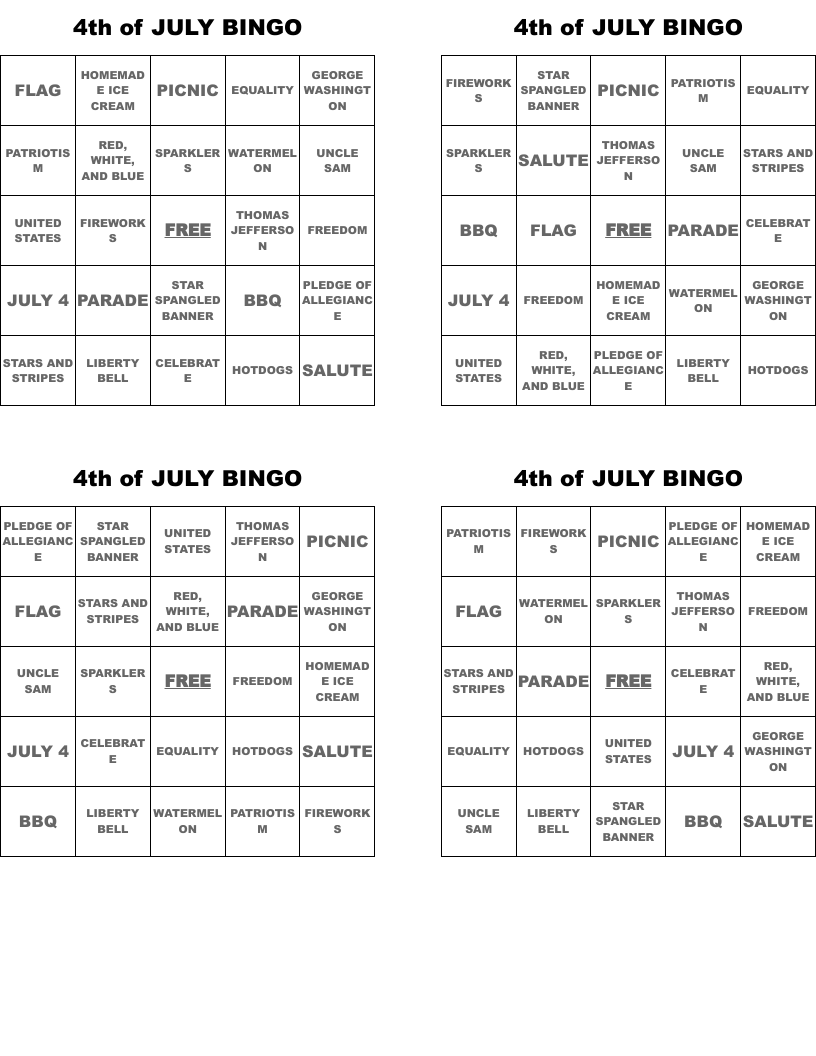 4th of JULY BINGO