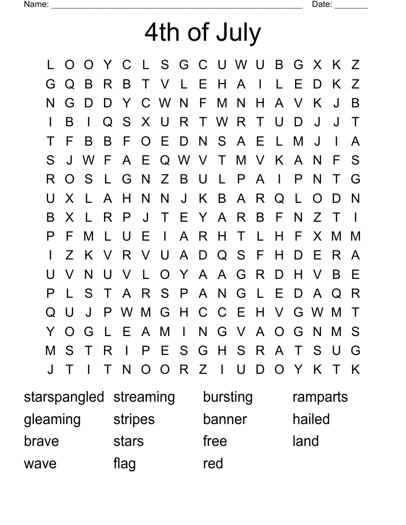 4th of July Word Search