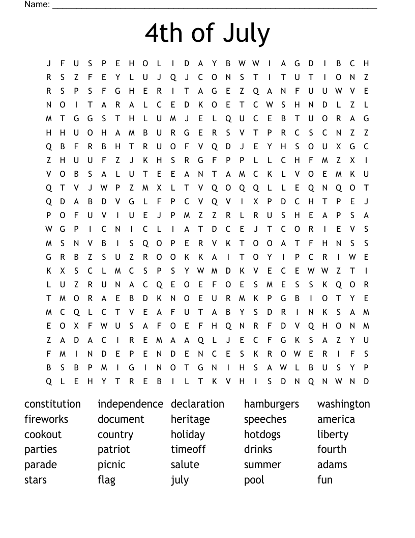 4th of July Word Search