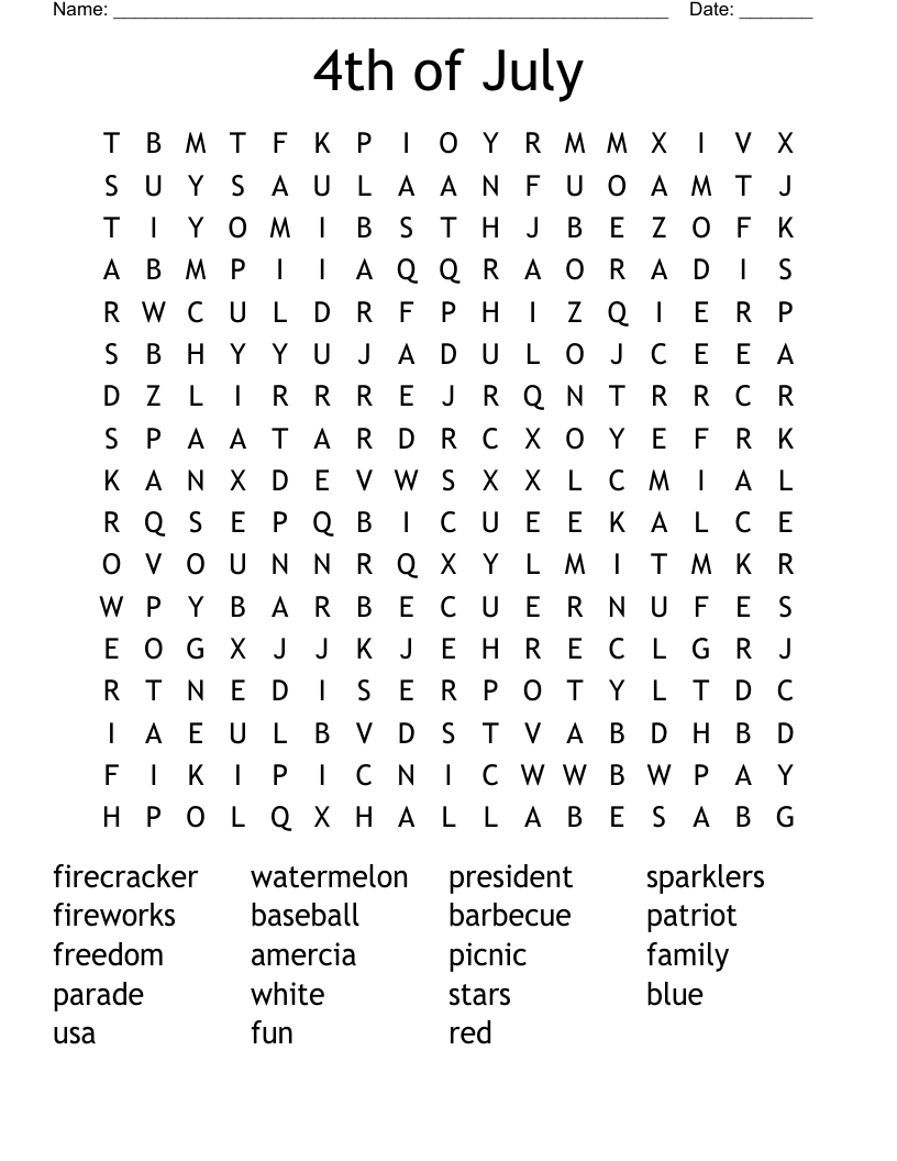 4th of July Word Search