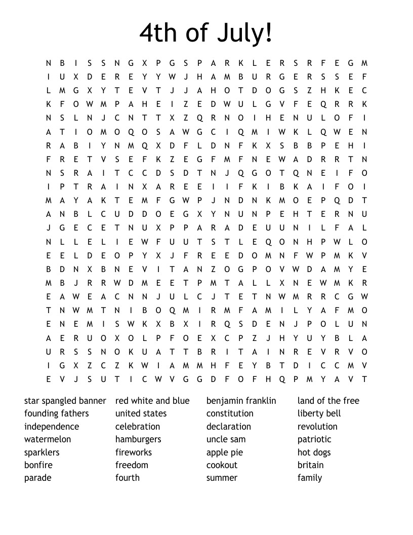 4th of July! Word Search