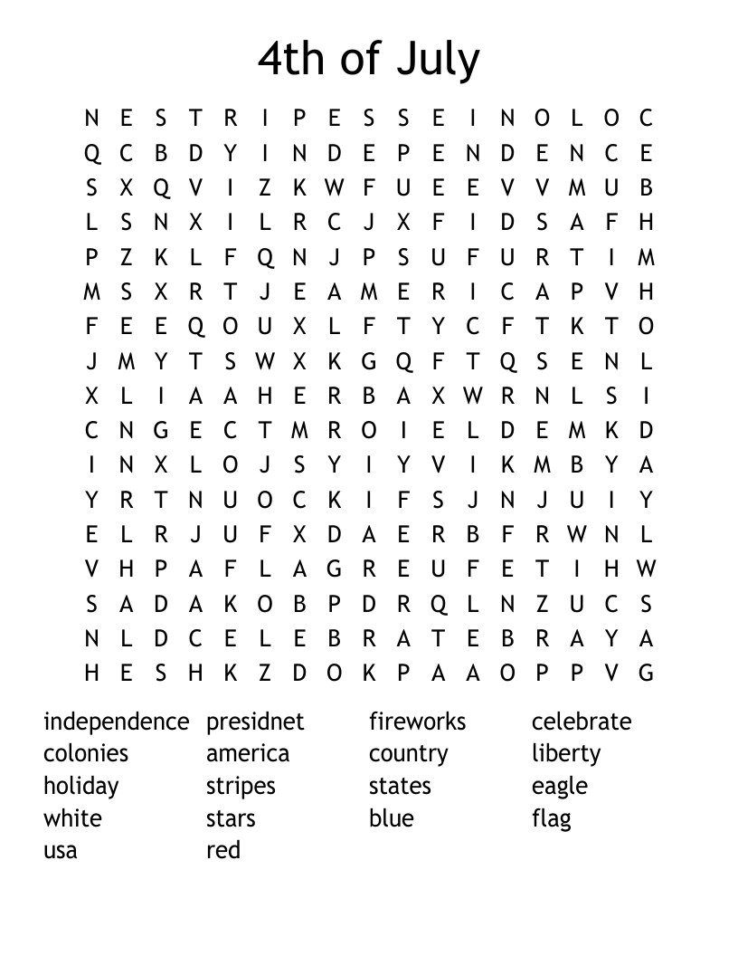 4th of July Word Search