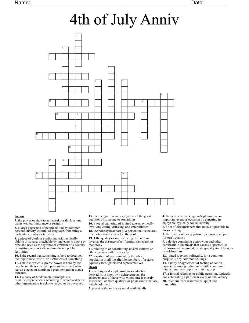 4th of July Anniv Crossword