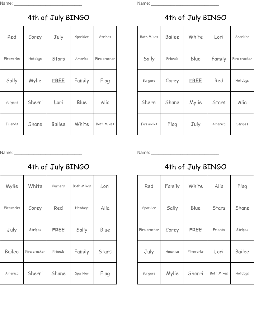 4th of July BINGO