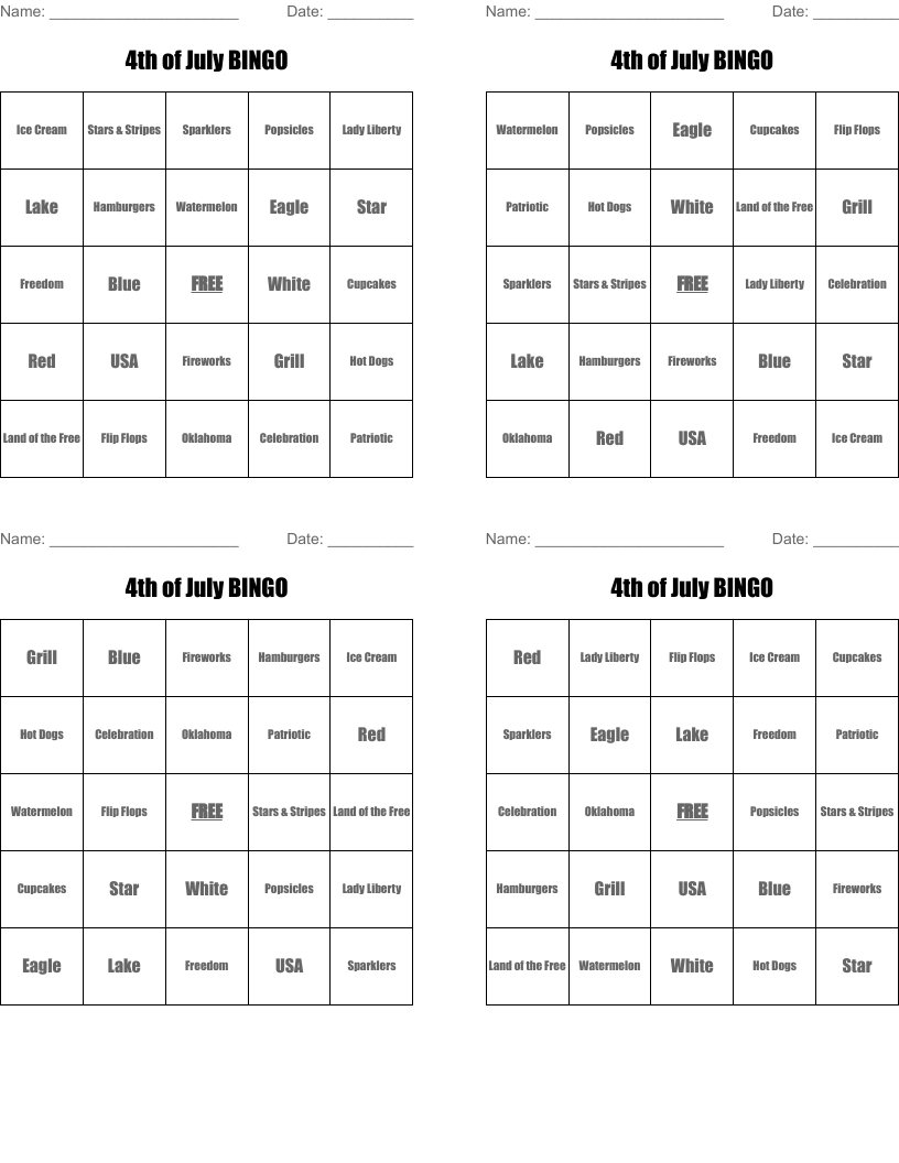 4th of July BINGO