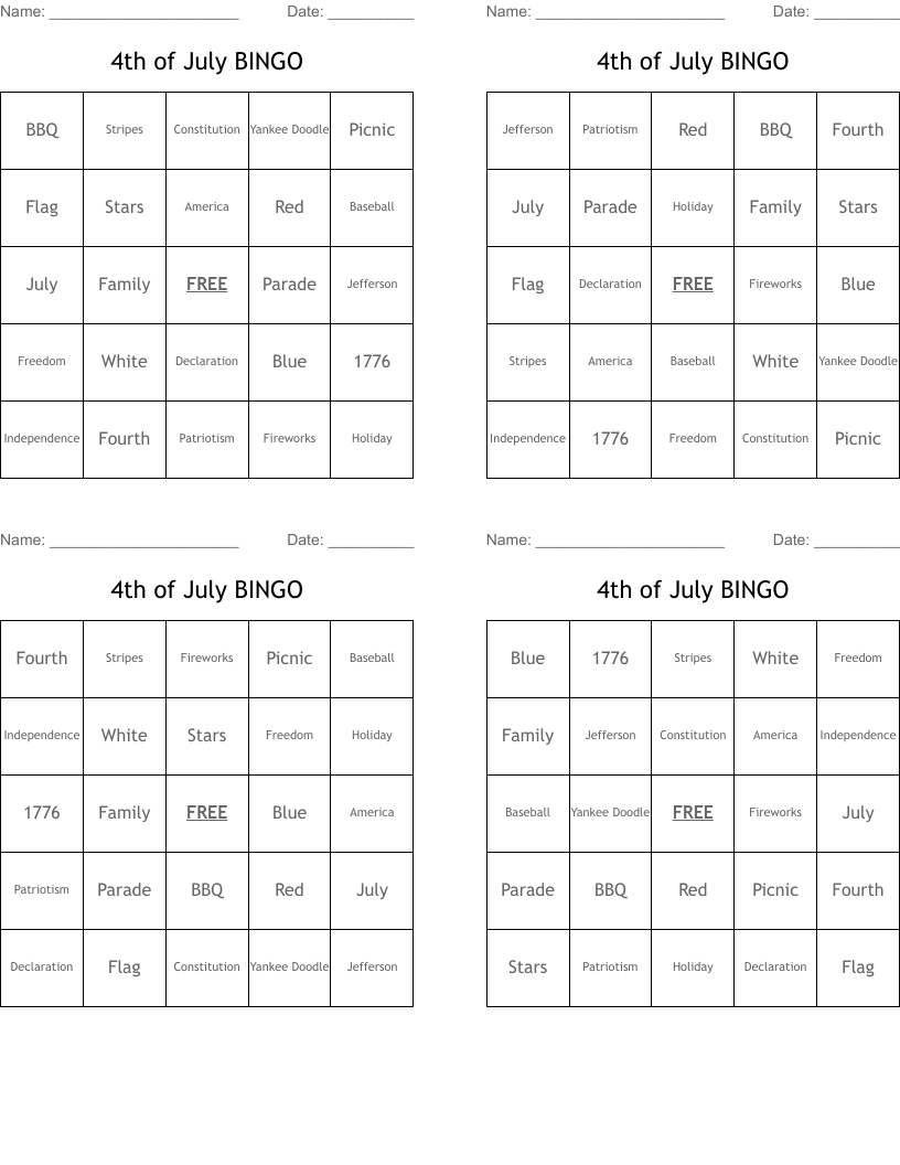 4th of July BINGO