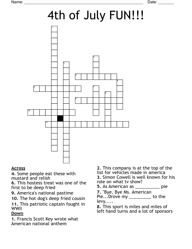 4th of July FUN!!! Crossword