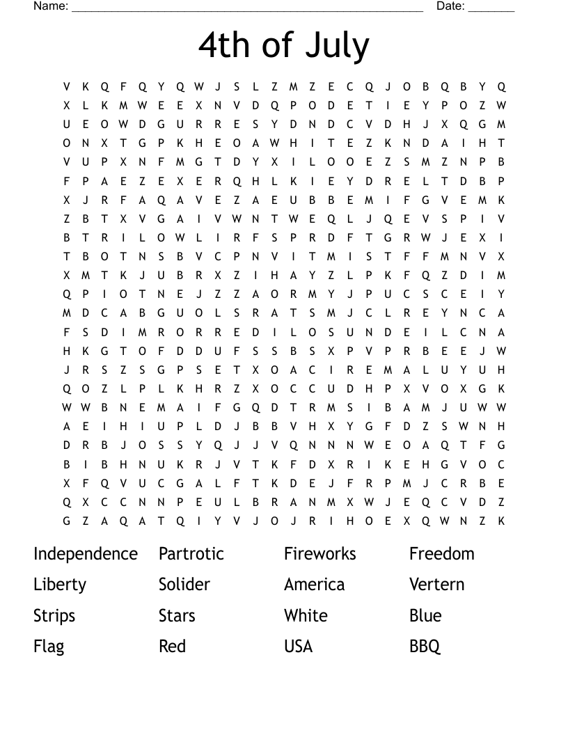 4th of July  Word Search