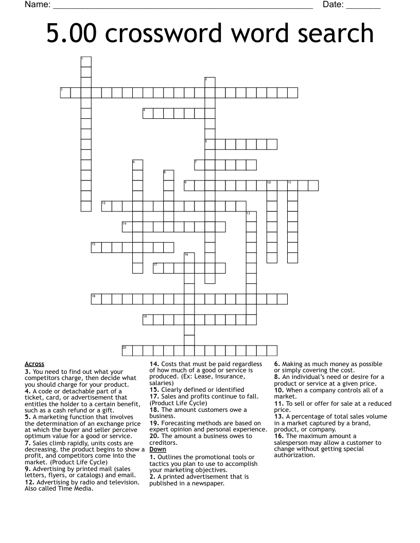 5.00 crossword word search