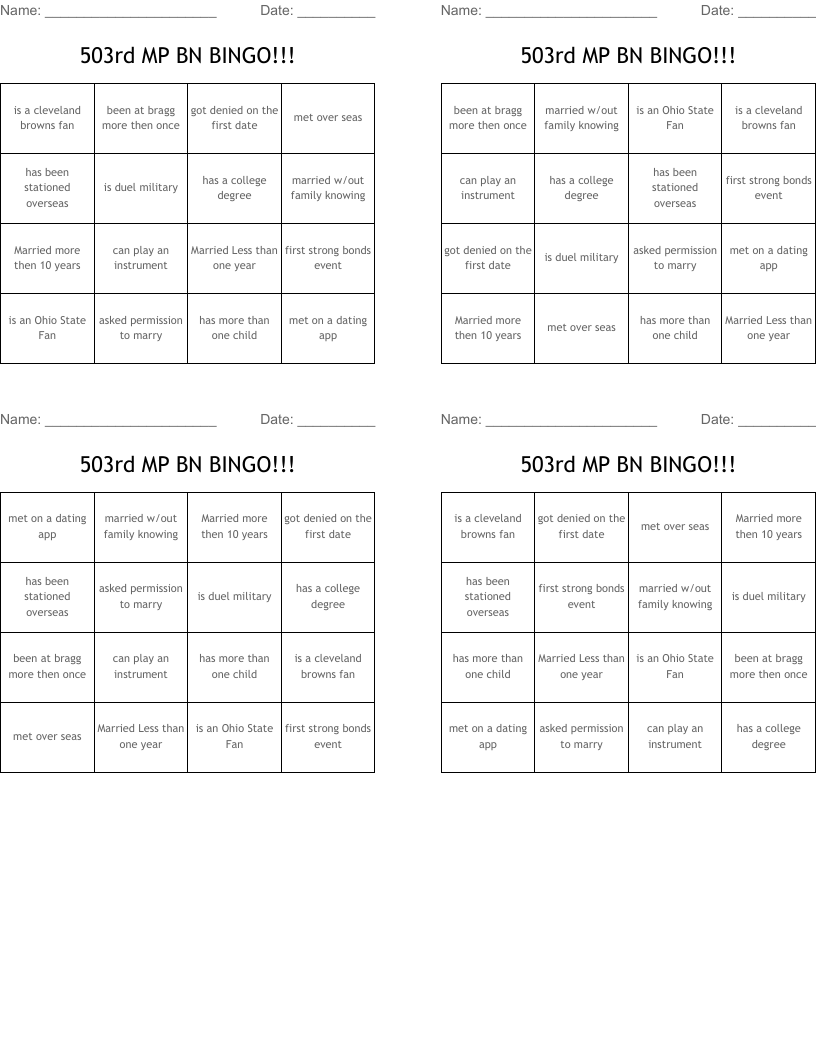 503rd MP BN BINGO!!!