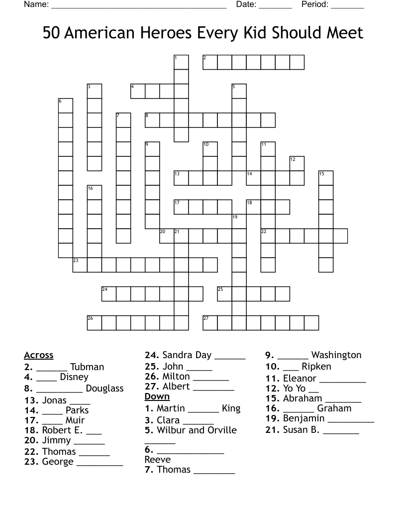 50 American Heroes Every Kid Should Meet Crossword