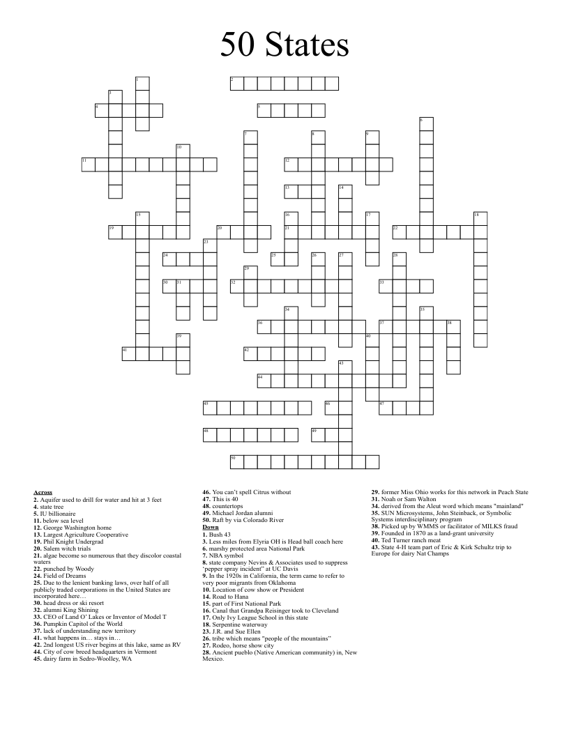 50 States Crossword