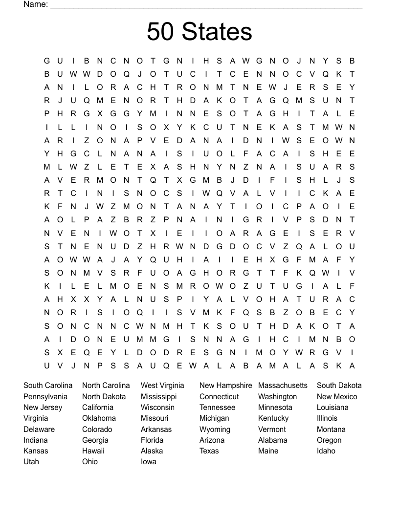 50 States Word Search