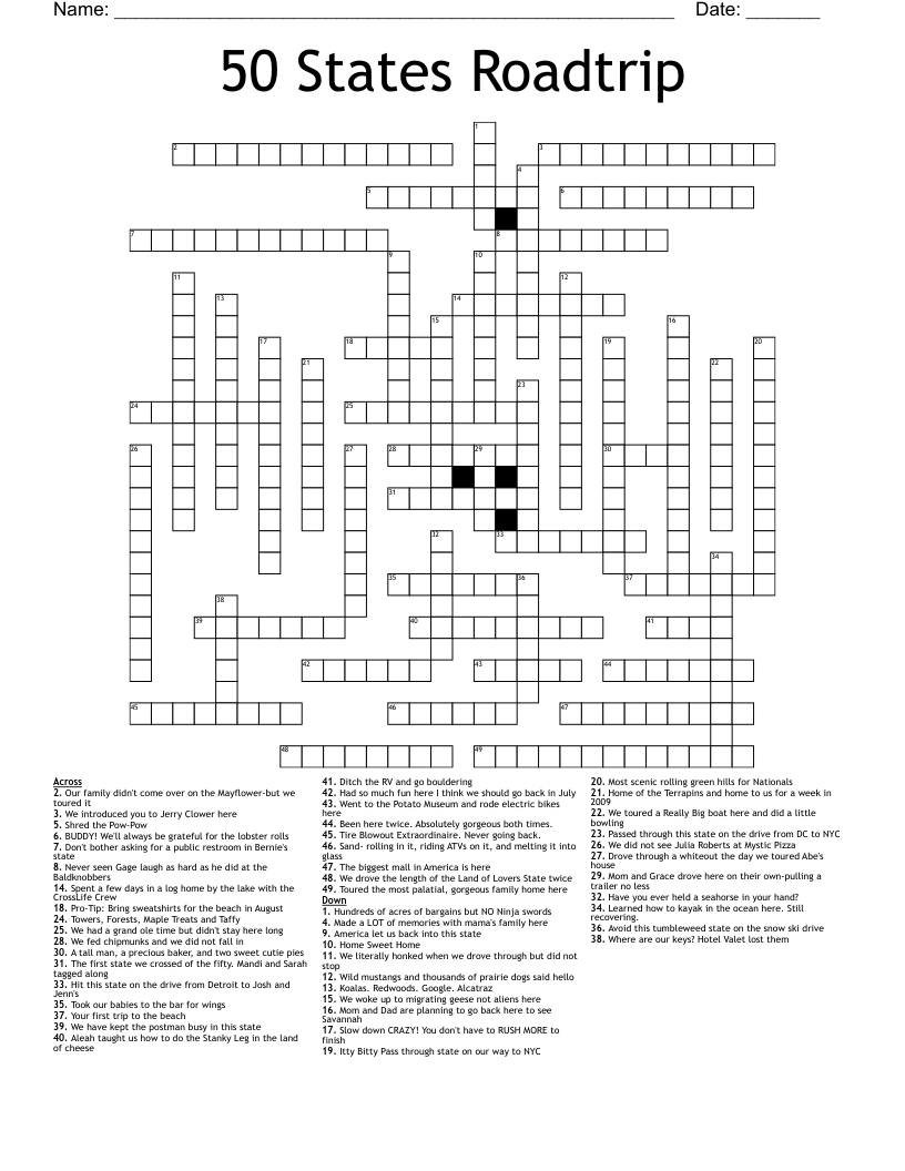50 States Roadtrip Crossword