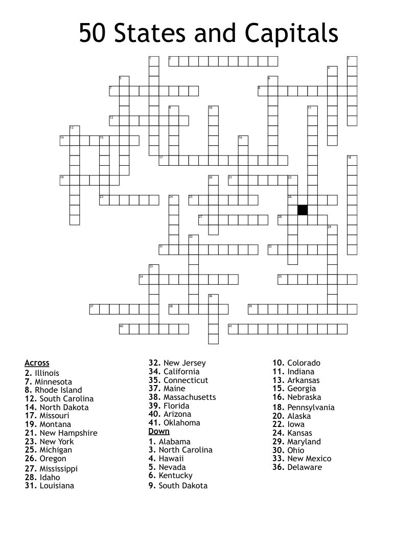 50 States and Capitals Crossword